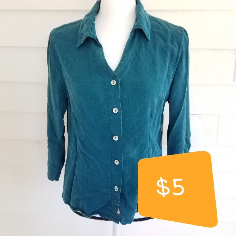 J. Jill Teal Blue Tencel Shirt, Sm.